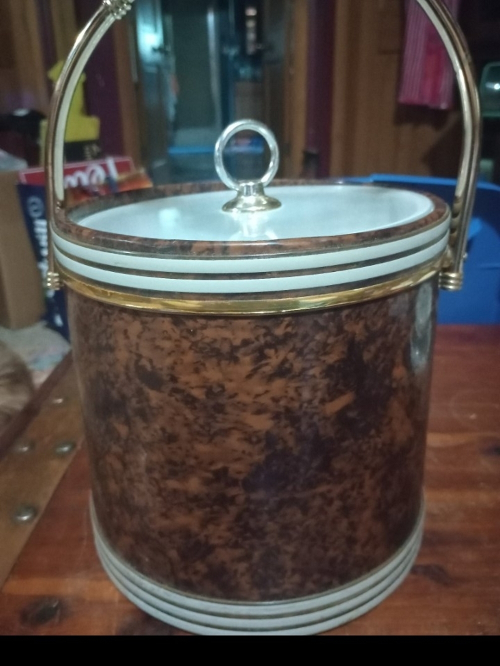 Gold-Accented Brown Decorative Ice Bucket